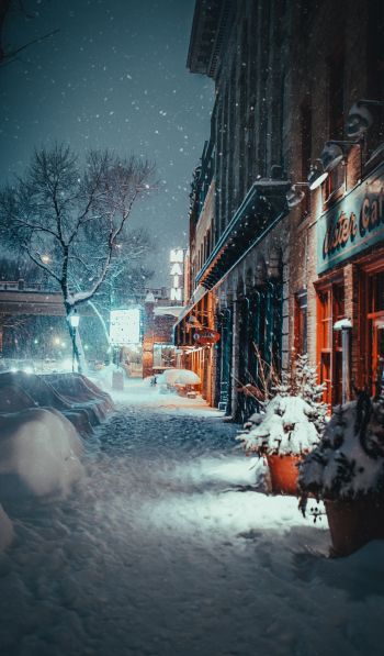 street, snowfall, winter Wallpaper 600x1024
