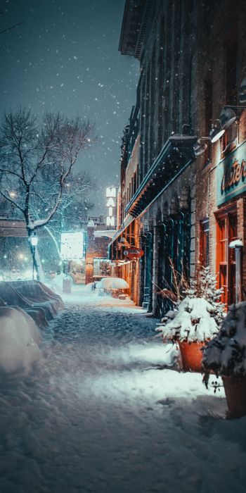 street, snowfall, winter Wallpaper 720x1440