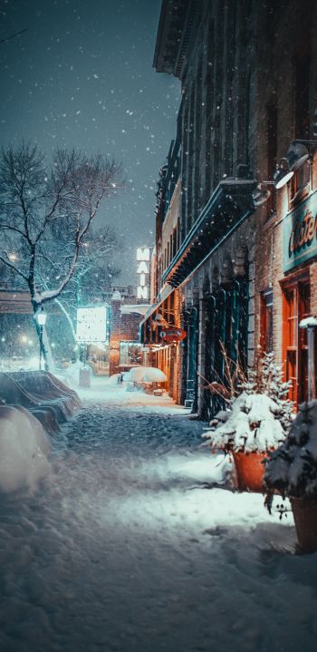 street, snowfall, winter Wallpaper 1080x2220