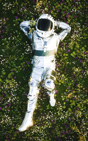 astronaut, grass, rest Wallpaper 1600x2560