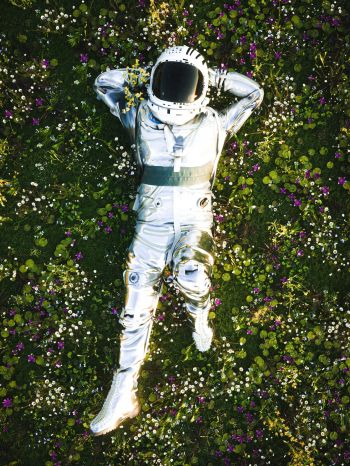 Обои 1620x2160 космонавт, трава, отдых