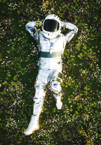astronaut, grass, rest Wallpaper 1668x2388
