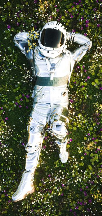 astronaut, grass, rest Wallpaper 1080x2280