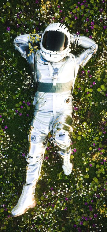 astronaut, grass, rest Wallpaper 1125x2436