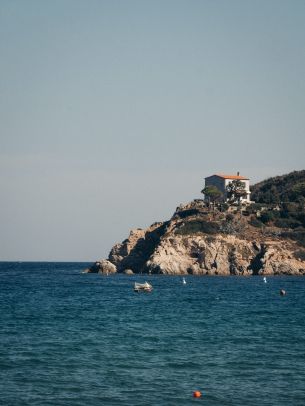 house by the sea, rocks Wallpaper 3800x5066