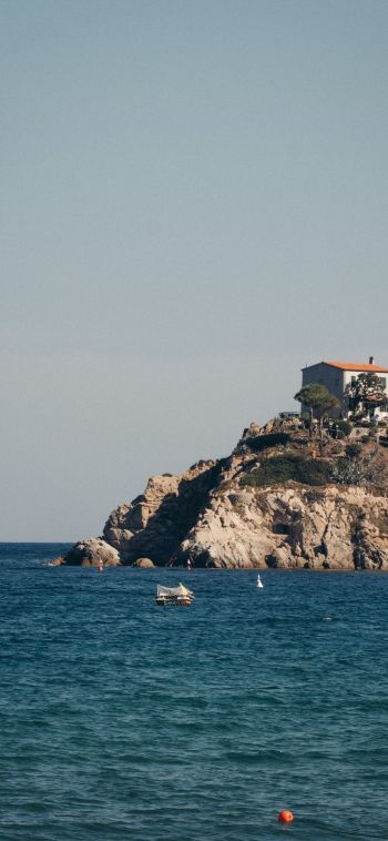 house by the sea, rocks Wallpaper 1080x2340