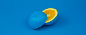 Обои 3440x1440 апельсин, синий, краска