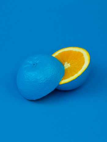 Обои 1620x2160 апельсин, синий, краска