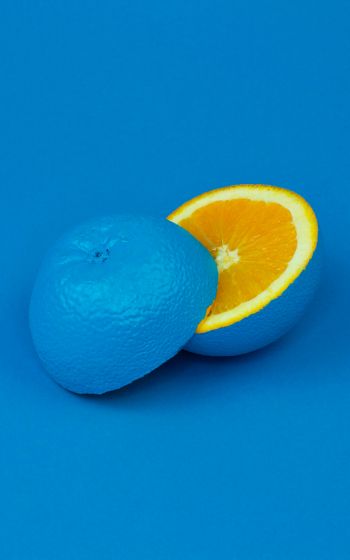 Обои 1200x1920 апельсин, синий, краска