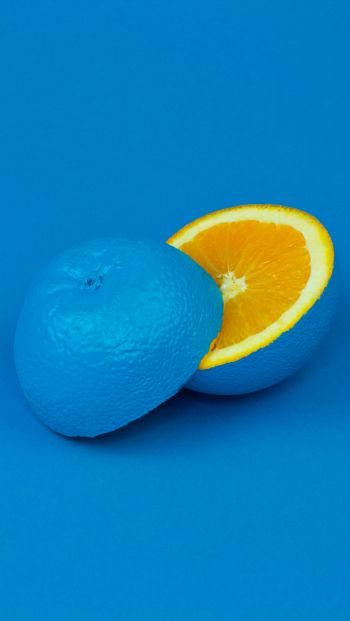 Обои 640x1136 апельсин, синий, краска