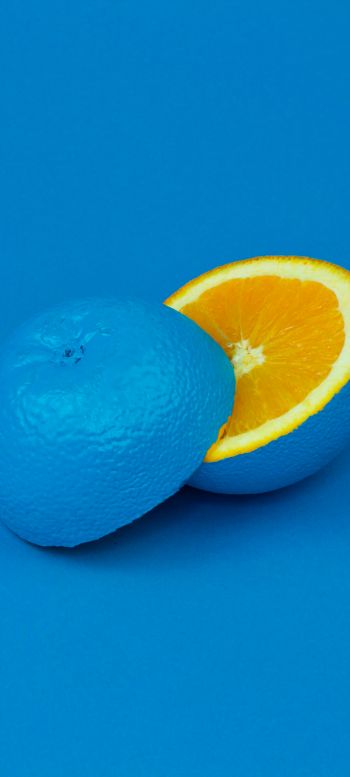 Обои 1080x2400 апельсин, синий, краска