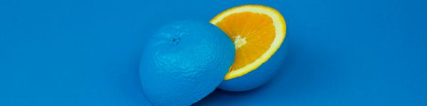 orange, blue, paint Wallpaper 1590x400