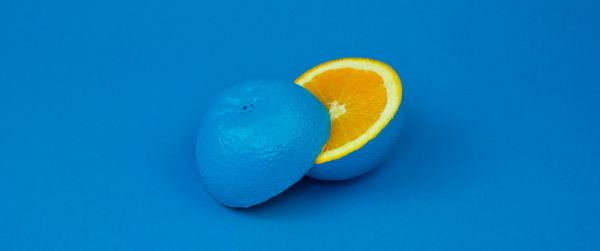 orange, blue, paint Wallpaper 3440x1440