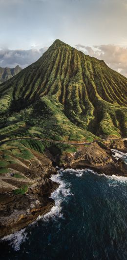 mountain, sea, green Wallpaper 1080x2220