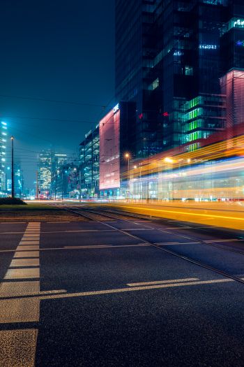 night city skyscrapers night long exposure Wallpaper 640x960