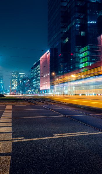 night city skyscrapers night long exposure Wallpaper 600x1024