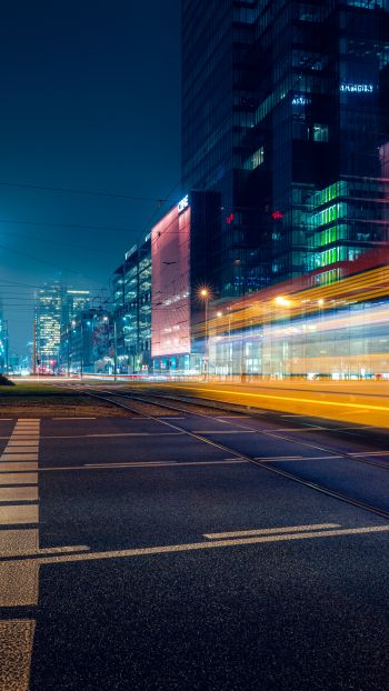 night city skyscrapers night long exposure Wallpaper 1440x2560