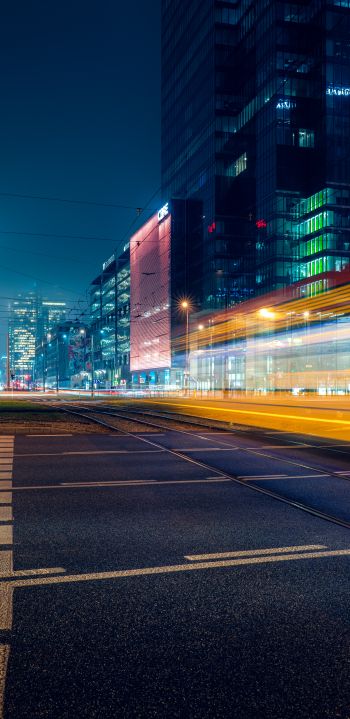 night city skyscrapers night long exposure Wallpaper 1440x2960