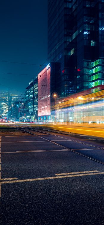 night city skyscrapers night long exposure Wallpaper 1080x2340