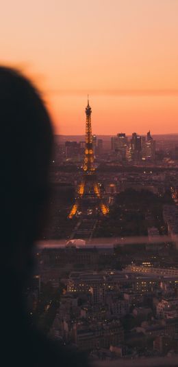 Обои 1080x2220 Эйфелева башня Париж Огни город