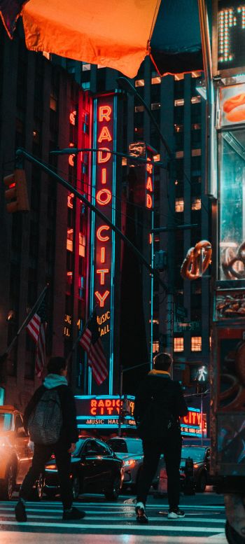 Manhattan, New York, usa manhattan united states of america street photography construction taxi taxi bokeh landmark skyscrapers classic puddle rain Wallpaper 1440x3200