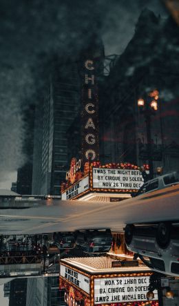 Обои 600x1024 уличная фотография театр улица лужа отражение мегаполис город офисное здание центр города Чикаго
