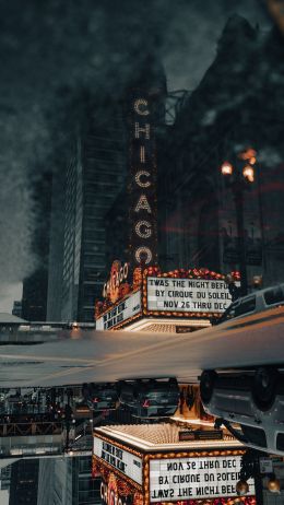 Обои 1440x2560 уличная фотография театр улица лужа отражение мегаполис город офисное здание центр города Чикаго