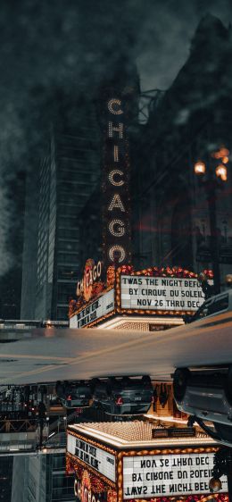 Обои 1170x2532 уличная фотография театр улица лужа отражение мегаполис город офисное здание центр города Чикаго