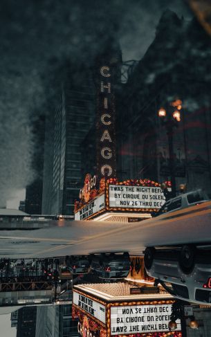 Обои 1752x2800 уличная фотография театр улица лужа отражение мегаполис город офисное здание центр города Чикаго