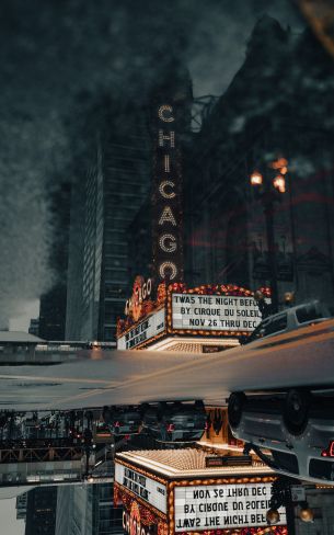 Обои 1200x1920 уличная фотография театр улица лужа отражение мегаполис город офисное здание центр города Чикаго