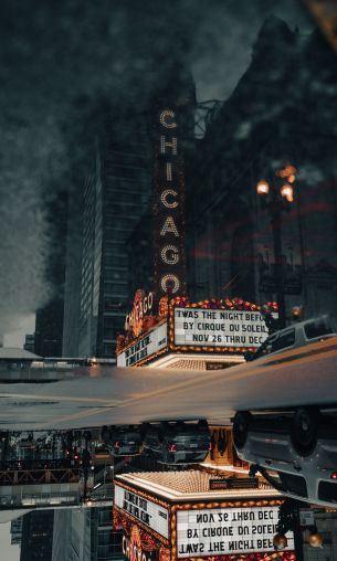 Обои 1200x2000 уличная фотография театр улица лужа отражение мегаполис город офисное здание центр города Чикаго