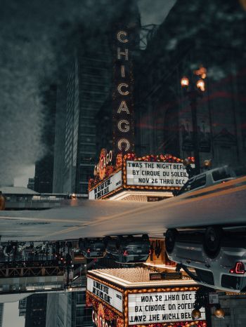 street photography theater street puddle reflection metropolis city office building downtown chicago Wallpaper 1668x2224