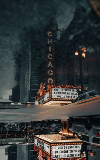 Обои 1752x2800 уличная фотография театр улица лужа отражение мегаполис город офисное здание центр города Чикаго
