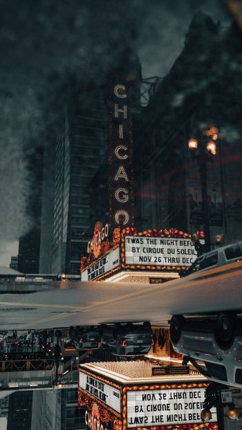 street photography theater street puddle reflection metropolis city office building downtown chicago Wallpaper 750x1334