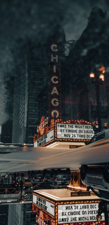 Обои 1080x2220 уличная фотография театр улица лужа отражение мегаполис город офисное здание центр города Чикаго