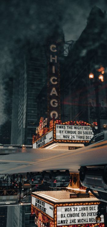 Обои 1080x2280 уличная фотография театр улица лужа отражение мегаполис город офисное здание центр города Чикаго