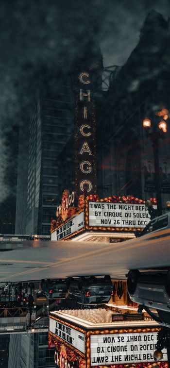 Обои 1080x2340 уличная фотография театр улица лужа отражение мегаполис город офисное здание центр города Чикаго