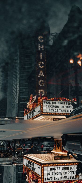 Обои 1080x2400 уличная фотография театр улица лужа отражение мегаполис город офисное здание центр города Чикаго