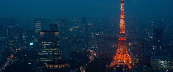 Tokyo Tower, Tokyo, Japan Wallpaper 3440x1440