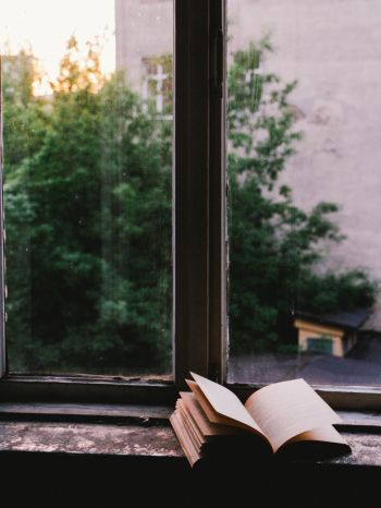 book, window view, thoughts, minimalism Wallpaper 2048x2732