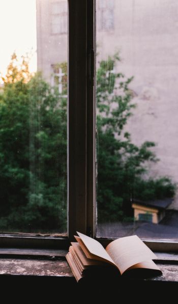 book, window view, thoughts, minimalism Wallpaper 600x1024