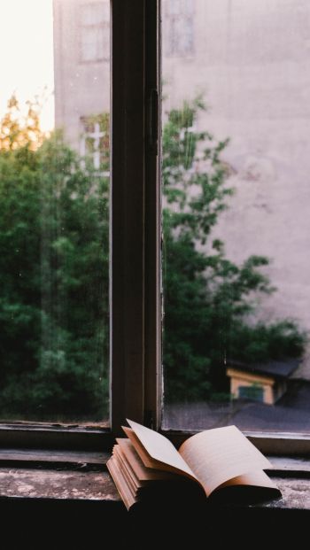 book, window view, thoughts, minimalism Wallpaper 640x1136