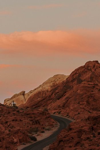 road, mountains, sunrise, morning Wallpaper 640x960