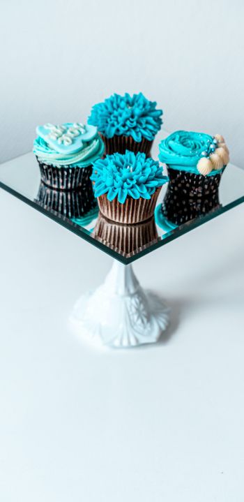 cupcakes, food, aesthetics, blue Wallpaper 1440x2960