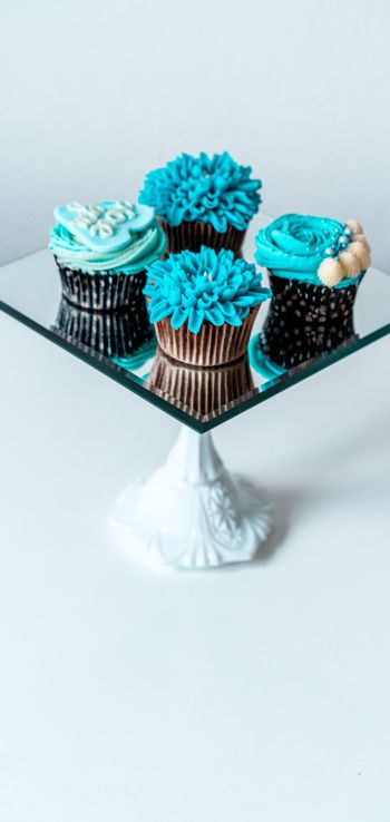 cupcakes, food, aesthetics, blue Wallpaper 1440x3040