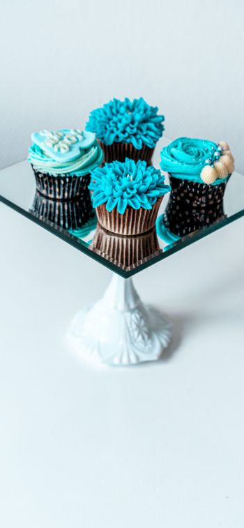 cupcakes, food, aesthetics, blue Wallpaper 1170x2532