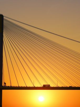 bridge, sunset, bus, road Wallpaper 1536x2048