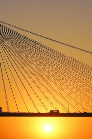 bridge, sunset, bus, road Wallpaper 640x960