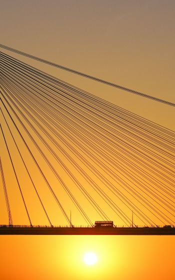 bridge, sunset, bus, road Wallpaper 800x1280
