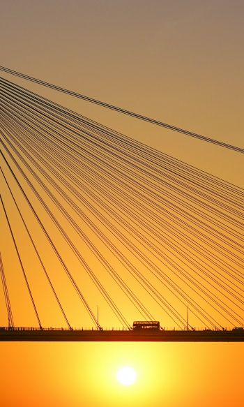 bridge, sunset, bus, road Wallpaper 1200x2000
